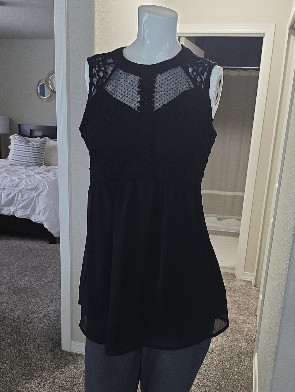 Maurices Black Lace Yoke Sleeveless Blouse